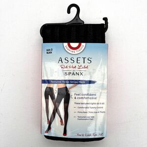 Assets Red Hot Label by SPANX Seamless Tights Textured Three-Stripe Mesh Blk S